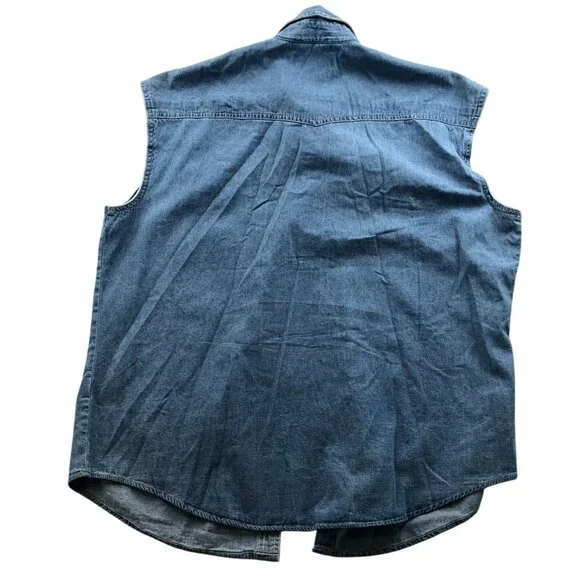 Bit & Bridle Men's Chambre Shirt XL Sleeveless Button Up Pocket Blue Denim Casua - Picture 2 of 15